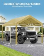 10x20 FT Heavy Duty Carport Replacement Canopy Cover, Durable Waterproof Tarp Shelter Top for Car, Garage, or Outdoor Use, Beige Color with Ball Bungees for Secure Fit - Image 2