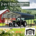 Teekyooly 13X20 FT Metal Carport, Outdoor Car Shelter with Galvanized Steel Roof with Sidewalls Enclosure Kit, Heavy Duty Outdoor Car Shelter for Cars, Boats, and Tractor Black - Image 2