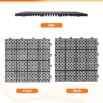 12 PCS Interlocking Deck Tiles 12" x 12", Non-Slip Drainage Plastic Flooring Tiles for Bathroom, Balcony, Poolside, Waterproof Indoor&Outdoor Garage Flooring, All Weather Use, Rosette Pattern, Black - Image 3