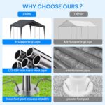 10x20 FT Heavy Duty Carport, Outdoor Portable Car Canopy Garage, Galvanized Steel Frame, UV-Resistant Waterproof PE Tarp Shelter for Vehicles, Boats, RVs, Driveway Carport, Gray - Image 3