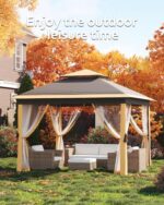 Garveelife 11x11 Pop Up Gazebo Tent with Mosquito Netting, Outdoor Canopy Shelter Easy Setup, Water & UV Resistant - Khaki - Image 6