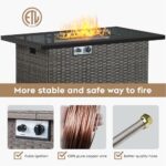 Brafab Fire Pit, 44" Outdoor Propane Gas Fire Pit Table with Hand Woven Rattan Pattern Tempered Glass Tabletop,50,000 BTU PE Rattan Patio Fire Pit Table with Blue Fire Glass,Lid,ETL Certification - Image 3