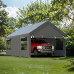 JY QAQA Carport, 12x20 FT Heavy Duty Carport with Removable Side Walls and Doors, Portable Garage with Roll-Up Window and Sandbags, Car Canopy with All-Season Tarp for Cars, Trucks, Boats, Gray