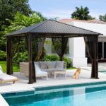 Benass 12x12 Hardtop Gazebo, Heavy Duty Gazebos, Outdoor Canopy Gazebo with Metal Frame, Galvanized Steel Roof, Mosquito Netting, Permanent Metal Pavilion for Patios & Backyards