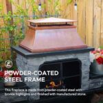 SUNJOY Outdoor Fireplace with Wood Storage and Chimney, Patio Wood Burning Fire Pit with Mesh Spark Screen Doors, Fire Poker, and Removable Grate, for Patio Garden Deck Backyard, Copper and Black - Image 6