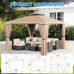 SUNCROWN 10 x 10 FT Outdoor Gazebo for Patio Iron Frame Garden Permanent Gazebo with Vented Soft Canopy and Mosquito Netting, Khaki - Image 3