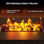 AMADA HOMEFURNISHING 43 Inch Propane Fire Pit Table, 60,000 BTU Gas Fire Pit with Lava Rocks, Waterproof Cover, Removable Lid, Cup Holders, 2-in-1 Fire Table for Patio, Backyard, Garden, Black - Image 5