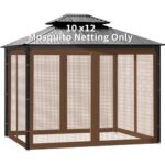 Gazebo Universal Replacement Mosquito Netting, 10' x 12' Outdoor Canopy Net Screen 4-Panel Sidewall Gazebo Curtains, with Zippers, Easy to Install, Fit for Most Gazebos 10x12 Canopy，Patio （Brown）