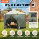 VEVOR Pop Up Gazebo Screen Tent 6 Sided Canopy Sun Shelter with 6 Removable Privacy Wind Cloths & Mesh Windows, 10x10FT Quick Set Screen Tent with Mosquito Netting, Army Green - Image 2
