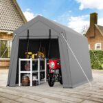 GAOMON 7'x10' Outdoor Portable Garage, Waterproof & UV-Resistant Storage Shed with 2 Roll-Up Doors, Carport Tent for Motorcycle, Bike, and Tools, Gray