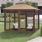 Gazebo Universal Replacement Mosquito Netting, 10' x 12' Outdoor Canopy Net Screen 4-Panel Sidewall Gazebo Curtains, with Zippers, Easy to Install, Fit for Most Gazebos 10x12 Canopy，Patio （Brown） - Image 6