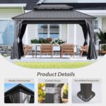 Domi 10’ X 14’ Hardtop Gazebo Canopy with Netting & Curtains, Outdoor Metal Gazebo with Galvanized Steel Double Roof for Patio Lawn and Garden, Gray - Image 7