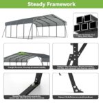 Real Relax 20x20ft Heavy Duty Metal Carport with Galvanized Steel Roof, 4 Support Legs, Outdoor Car Port Shelter for 2 Cars, Trucks and Boats - Image 4