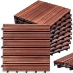 TimberWave Acacia Wood Deck Tiles, Patio Tiles Outdoor Interlocking, Waterproof All Weather, 20 Pack (Dark Brown, 12" x 12", 19.3 sq ft)