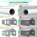 COBIZI Carport Canopy 12x20 Heavy Duty Portable Garage with Roll-Up Ventilation Windows & Doors, Removable Sidewalls Car Canopy Car Tent Waterproof with Built-in Sandbags for Cars, Boats, Trucks, Gray - Image 4