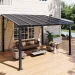 Aoxun 10' x 12' Gazebo for Patio, Gazebo Pergola with Sloped Roof, Large Wall-Mounted Heavy Duty Awnings, for Backyard, Deck, Patio