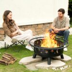 32 Inch Round Fire Pit with Mesh Cover, Fire Poker, Star and Moon Design, Metal Wood Burning Outdoor Firepit for Patio, Backyard, Garden, Bonfire Party,Perfect for Christmas, Thanksgiving, Halloween - Image 3