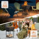 YBING Wood Burning Fire Pit for Outside - 24 Inch Outdoor Fire Pit with Grill, 2-in-1 Square Firepit with Ash Tray and Wood Storage for Camping, Backyard, Patio, Black - Image 2