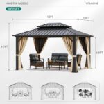 YITAHOME 10X12FT Hard Top Metal Gazebo Patios Double Roof Canopy Aluminum Frame Garden Gzebo Tent Curtains Netting for Patios Backyards Decks Lawns Brown - Image 8