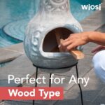Wiosi Medium Chiminea Outdoor Fireplace Grey Clay Chimineas with Chimney Rain Lids and Solid Metal Stands - Grey Terracotta Chimenea - Rustic Fire Pit Chimnea 16 x 16 x 32-inch - Image 5