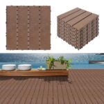 45 Pcs Plastic Interlocking Deck Tiles 12" x 12" Waterproof Patio Decking Tiles Indoor and Ourdoor Floor Tiles for Balcony Garden Porch Poolside Backyard (45 pcs, Brown)