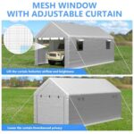Jocoevol Carport 10x20 ft Heavy Duty with Roll-up Windows, Portable Garage with Removable Sidewalls & Doors, Car Canopy with Sandbags All-Season Tarp for Car Boat Truck Motorcycle - Image 6