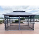 Outdoor Patio Gazebo 10'x13' with Double Roof, Heavy Duty Canopy Party Tent Shelter with Mosquito Nets, Easy Setup Patio Pergola with Steel Frame Strong Legs for Backyard, Garden, Lawn (Grey) - Image 5