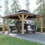 AMERLIFE 13x15 Spruce Wood Gazebo, Hardtop Gazebo with Double Iron Roof & Storage Bar, Outdoor Paviloin with Wood Frame for Patio, Parties, Garage, Lawns - Image 3
