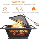 Yaheetech Fire Pit 32in Fire Pits for Outside Outdoor Fireplace Large Square Wood Burning Fire Pit Heavy Duty for Patio BBQ Camping Bonfire with Spark Screen, Mesh Cover, Poker - Image 5