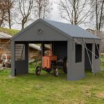 Benass 12x20 Carport, Heavy Duty Carport Canopy Garage with Removable Sidewalls and Drive Through Roll Up Zipper Doors & Side Doors, Grey - Image 8