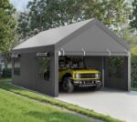 Walsunny Carport, 12x20 ft Heavy Duty Carport Canopy with Roll-up Windows, Portable Garage with Removable Sidewalls & Doors, Car Canopy with All-Season Tarp for Car, Truck, Boat