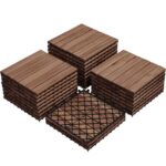 Yaheetech 27PCS Acacia Wood Interlocking Flooring Tiles Waterproof Flooring for Outdoor & Indoor Patio,Balcony,Garden,Poolside,12 × 12 in,Brown