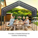 10'x15' Heavy Duty Metal Carport, Outdoor Garage Car Shelter Shade with Heavier Frame, Galvanized Roof for Car and Boats, Grey - Image 3