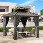 10x10 ft Hardtop Gazebo, Aluminum Double Roof Gazebos with Netting and Curtains, Outdoor Permanent Gazebo for Garden, Patio, Backyard, Deck, Lawns (Gray, 10x10 FT) - Image 6