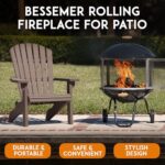 Fire Sense 01471 Fire Pit Bessemer Rolling Patio Fireplace Wooden Bonfire Porcelain Enamel Wood Burning with Wheels & Handle Grip for Outdoor Entertaining - Black & Silver - 28" - Image 3