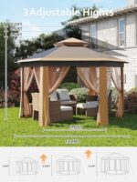 Garvee Pop Up Gazebo Screen Tent,Hexagonal Instant Gazebo Tent with Mosquito Netting Outdoor Canopy,6 Sided Sun Shelter 13x13 ft with Mesh Netting,Pavilion Tents for Patio,Khaki+Beige - Image 5