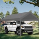 Carport Replacement Canopy, Replacement Top Cover for 10' x 20' Carport Frame, 180G PE Fabric Waterproof & UV Protected Tarp with Ball Bungees, Grey (Only Top Cover, Frame is not Included) - Image 2