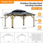 Howsvn 13x15FT Wood Gazebo,Outdoor Wooden Gazebo with Galvanized Steel Double Roof, Hardtop Gazebos for Garden, Patio, Deck, Backyard - Image 6