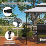 Tangkula 8x5 Ft Grill Gazebo, 2-Tier Barbecue Gazebo with 2 Shelves, 10 Hanging Hooks, Bottle Opener & Storage Basket, Outdoor Grill Canopy for Backyard Garden Poolside (Grey) - Image 3
