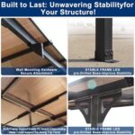 10x14 FT Outdoor Pergola Gazebo - Large Wall-Mounted Hardtop Lean-to Gazebo Sunroom Canopy Outdoor Pergola with Waterproof Roof, Heavy Duty Waterproof Patio Awning for Patio, Decks, Backyard, Grey - Image 6