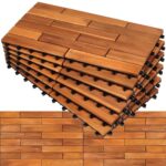 HOUSE84VN Solid Acacia Wood Interlocking Deck Tiles (Pack of 6, 24" x 12"), Indoor/Outdoor Deck Flooring, Waterproof All Weather (24X12, Natural Color)