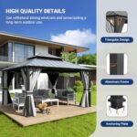 Amopatio 12' X 14' Hardtop Gazebo Permanent Aluminum Gazebos with Galvanized Steel Double Roof for Patio Lawn and Garden,Included Curtains & Mosquito Netting,Grey - Image 3