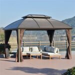 YMGSCC 10x12 Hardtop Gazebo with Aluminum Frame, Metal Roof Gazebo Canopy with Curtains and Netting for Gardens, Patios - Image 3