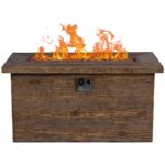 Shine Company Merida 48 in Rectangular 50,000 BTU Outdoor Glass Fiber Reinforced Concrete Propane Gas Fire Pit Table w/GFRC Tabletop, Stainless Steel Burner, Lava Rocks, Natural Wood Look - Brown