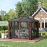 YMGSCC 10'x10' Metal Roof Gazebo Canopy with Curtains&Netting, Outdoor Hardtop Gazebo with Aluminum Frame for Garden, Patio - Image 2