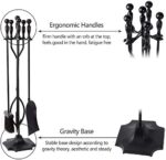 AMAGABELI GARDEN & HOME 5 Pcs Fireplace Tools Set 31" Wrought Iron Handle Large Fire Tool Set and Holder Indoor Outdoor Fireset Fire Pit Stand Poker Shovel Brush Wood Stove Log Tongs Accessories - Image 5