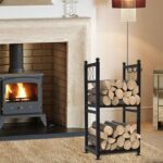 VyGrow Firewood Rack for Indoor Outdoor, 2-Tier Firewood Holder with 3 Hanging Hooks, Heavy Duty Wood Rack for Fireplace, Outdoor Patio, Fire Pit, Black - Image 2