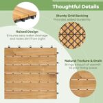 Goplus Interlocking Deck Tiles, 30 Pcs Acacia Wood Flooring Tiles, 12" x 12" Snap-in-Place Patio Tiles, Decking for Poolside, Porch, Balcony, Lawn, Garden, 29 Sq.ft Coverage - Image 4