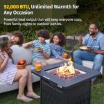 EAST OAK 28" Upgraded Outdoor Fire Pit Table | 52,000 BTU Fire Pit Table for Outside with Magnetic Lid | Storage Basket & Lava Rocks | CSA Certified for Patio, Garden & Backyard | Black - Image 2