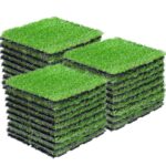 Artificial Grass Tiles Interlocking Turf Squares Deck 27 Pack -12"x12" Indoor Outdoor Faux Grass Rug with Drainage Holes-Fake Grass Tiles Self-draining for Garden Lawn Landscape Balcony Decoration